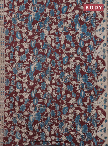 Kalamkari cotton saree deep maroon and beige with allover prints and printed border
