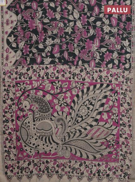 Kalamkari cotton saree grey and beige with allover prints and printed border