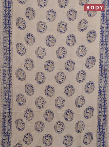 Kalamkari cotton saree beige and blue with annam butta prints and printed border