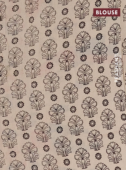 Kalamkari cotton saree bottle green and beige with allover pichwai prints and printed border