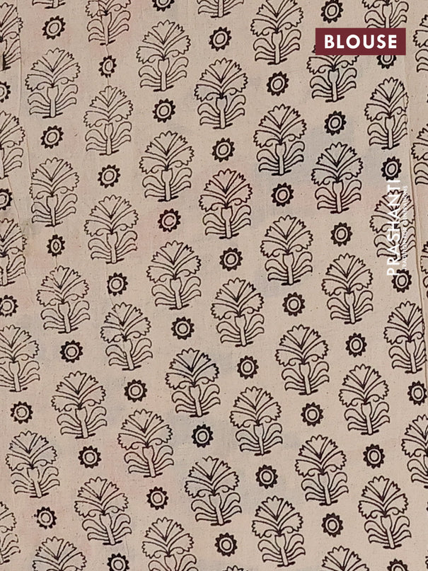 Kalamkari cotton saree bottle green and beige with allover pichwai prints and printed border