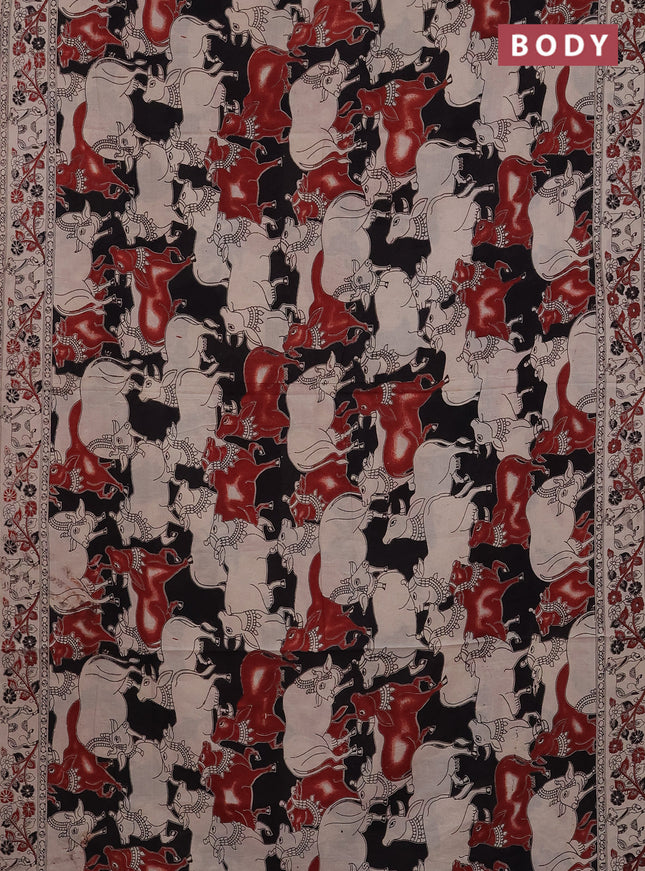 Kalamkari cotton saree black and beige with allover pichwai prints and printed border