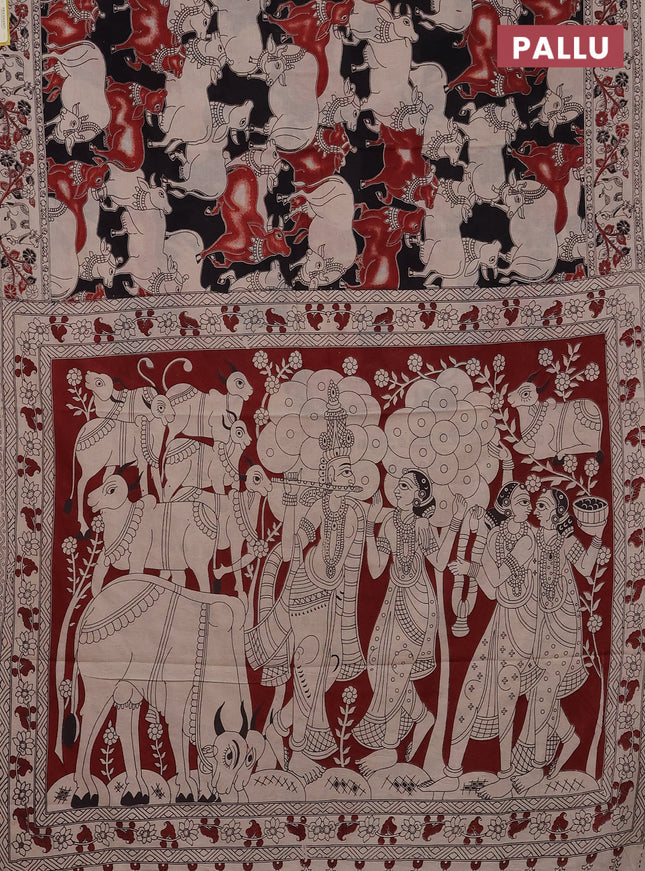 Kalamkari cotton saree black and beige with allover pichwai prints and printed border