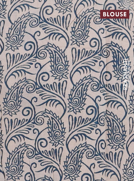 Kalamkari cotton saree beige red and peacock blue with zig zag prints and printed border