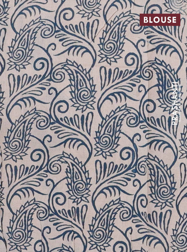 Kalamkari cotton saree beige red and peacock blue with zig zag prints and printed border