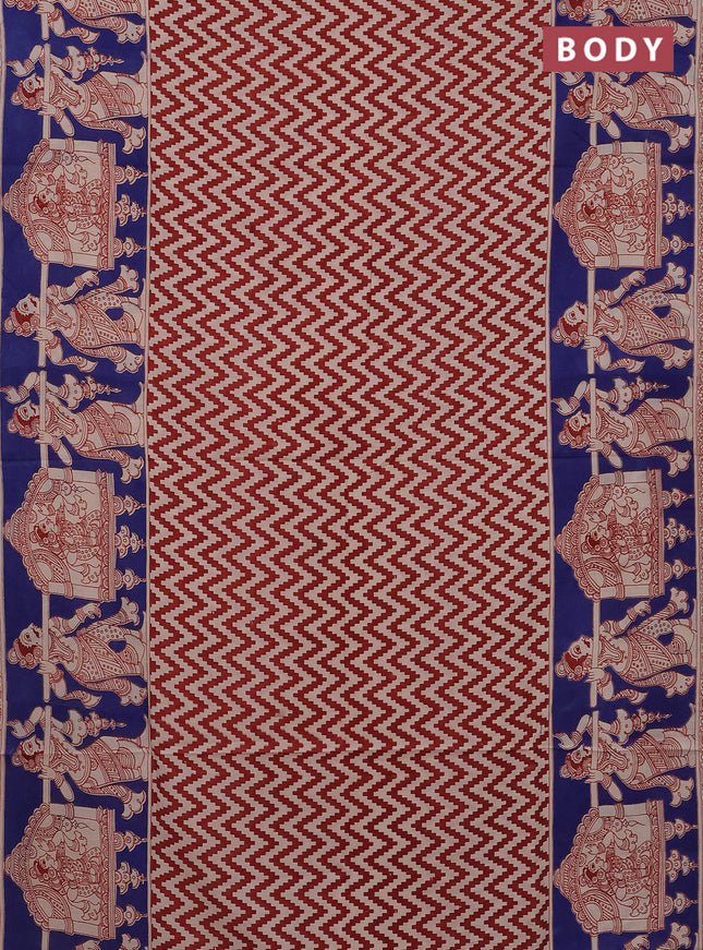 Kalamkari cotton saree beige red and blue with zig zag prints and printed border