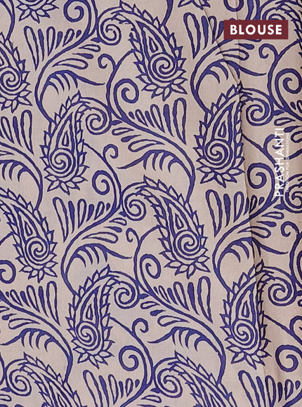 Kalamkari cotton saree beige red and blue with zig zag prints and printed border