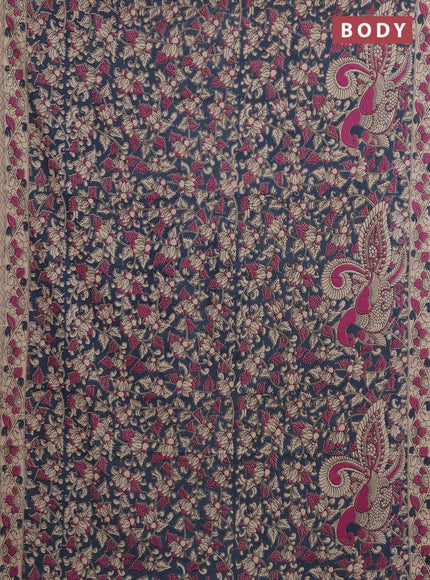 Kalamkari cotton saree grey and beige with allover prints and printed border