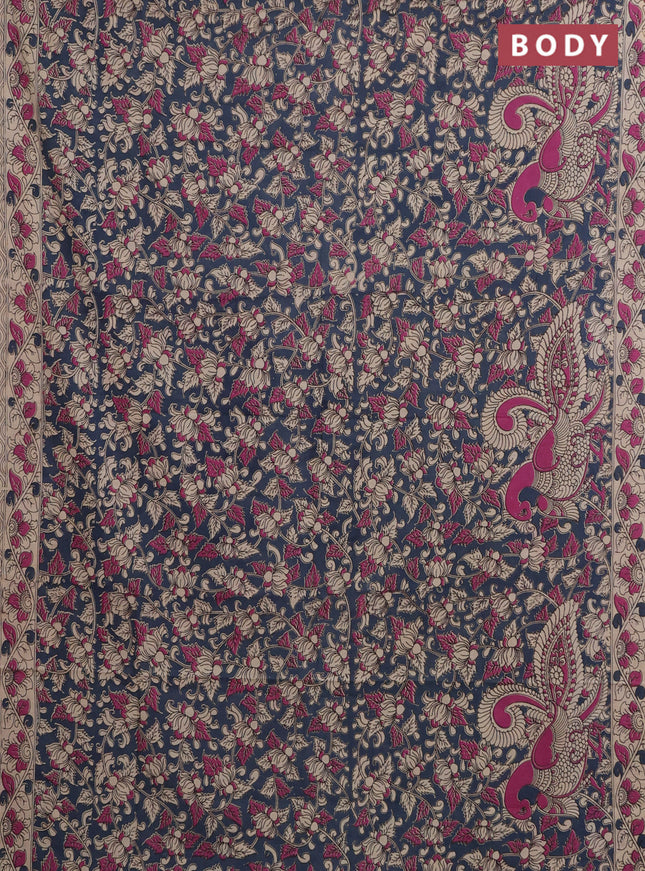 Kalamkari cotton saree grey and beige with allover prints and printed border