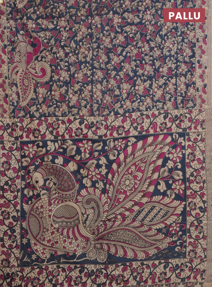 Kalamkari cotton saree grey and beige with allover prints and printed border