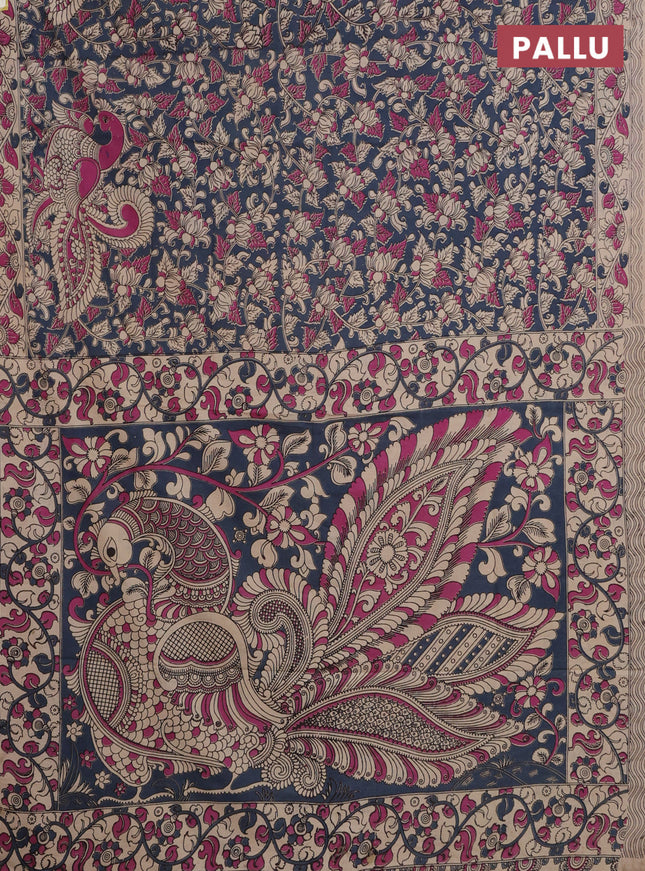 Kalamkari cotton saree grey and beige with allover prints and printed border