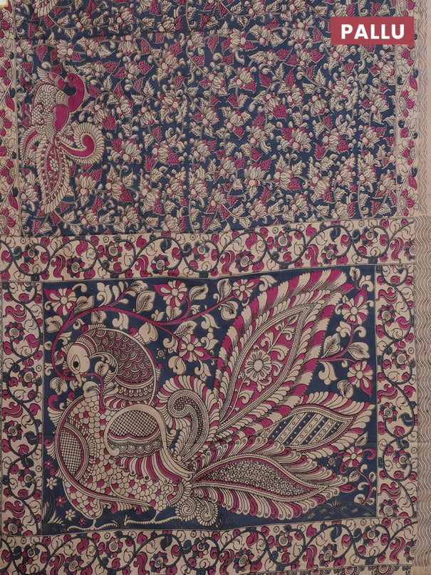 Kalamkari cotton saree grey and beige with allover prints and printed border