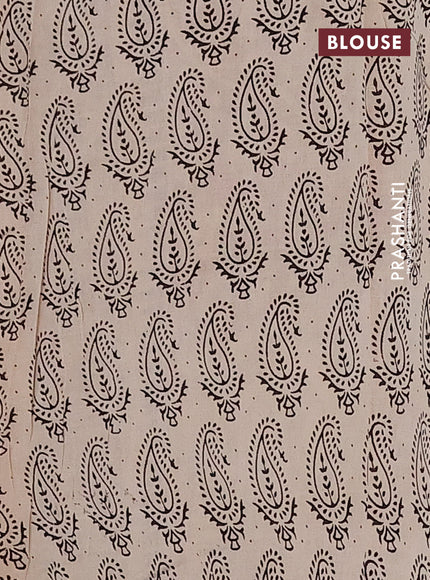 Kalamkari cotton saree beige and blue with allover musical instrument prints and printed border