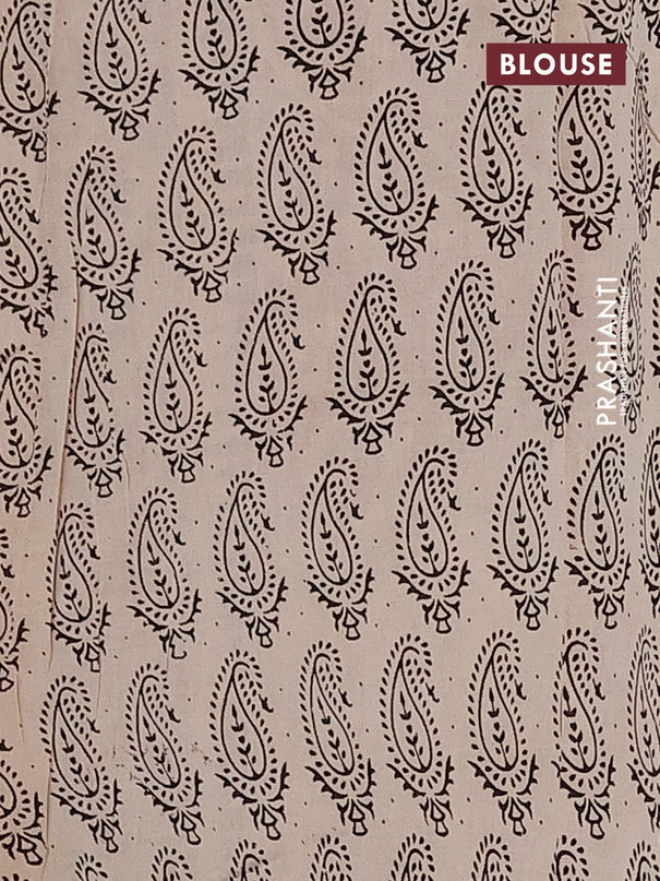 Kalamkari cotton saree beige and blue with allover musical instrument prints and printed border