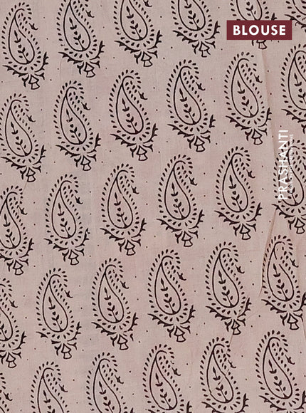 Kalamkari cotton saree blue and beige with allover musical instrument prints and printed border