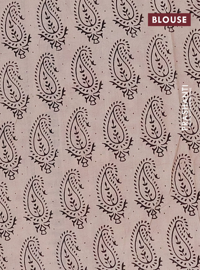 Kalamkari cotton saree blue and beige with allover musical instrument prints and printed border