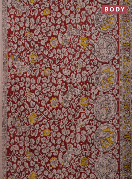 Kalamkari cotton saree maroon and beige with allover prints and printed border