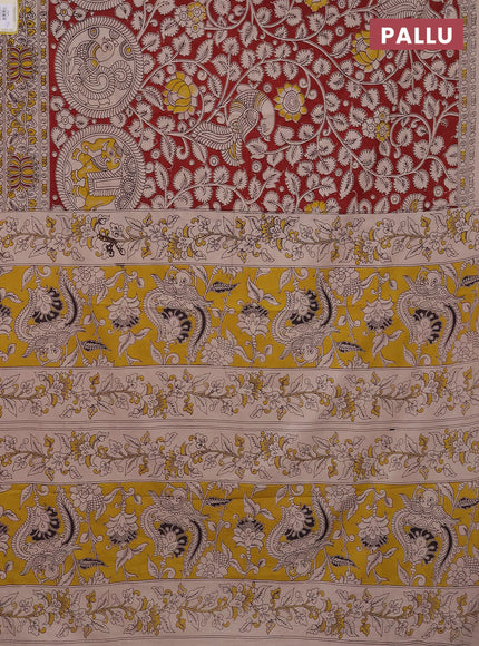 Kalamkari cotton saree maroon and beige with allover prints and printed border