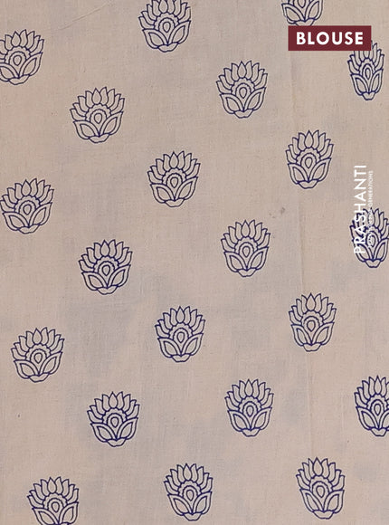 Kalamkari cotton saree beige and blue with allover prints and printed border