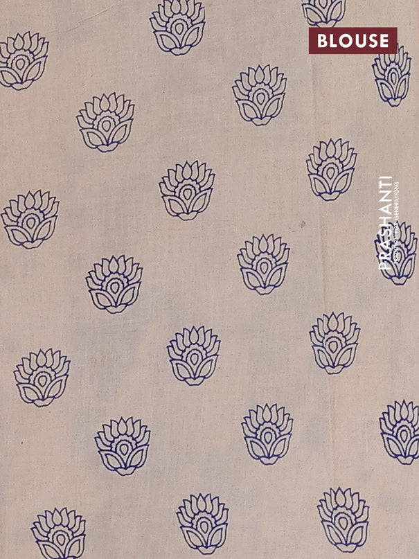 Kalamkari cotton saree beige and blue with allover prints and printed border