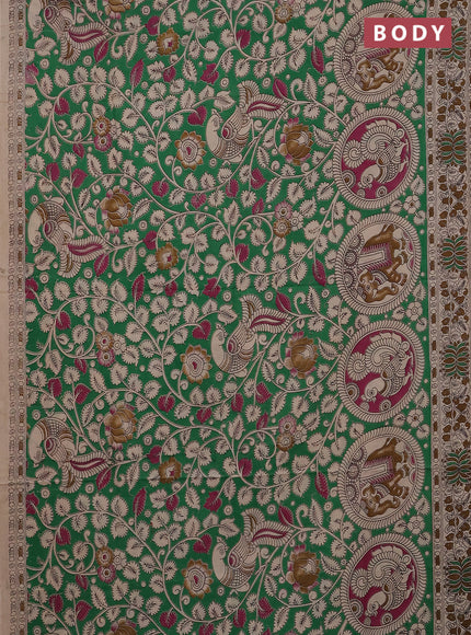 Kalamkari cotton saree green and beige with allover prints and printed border