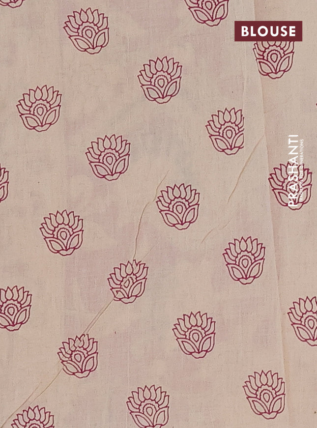 Kalamkari cotton saree green and beige with allover prints and printed border