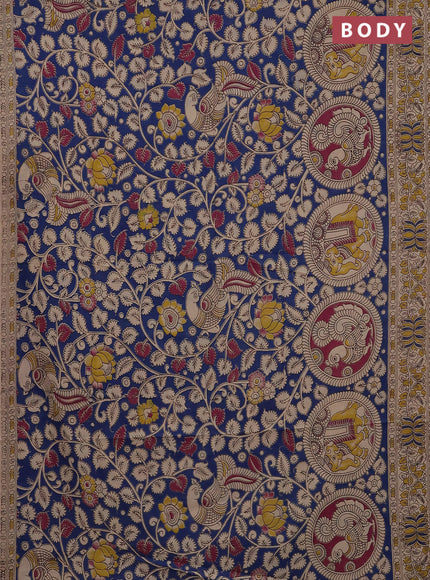 Kalamkari cotton saree blue and beige with allover prints and printed border