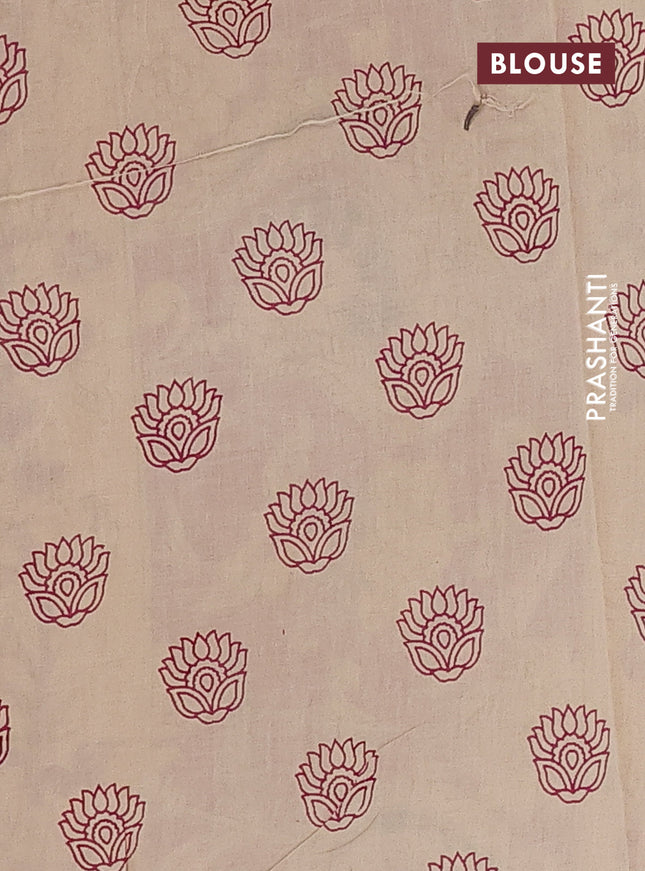 Kalamkari cotton saree blue and beige with allover prints and printed border