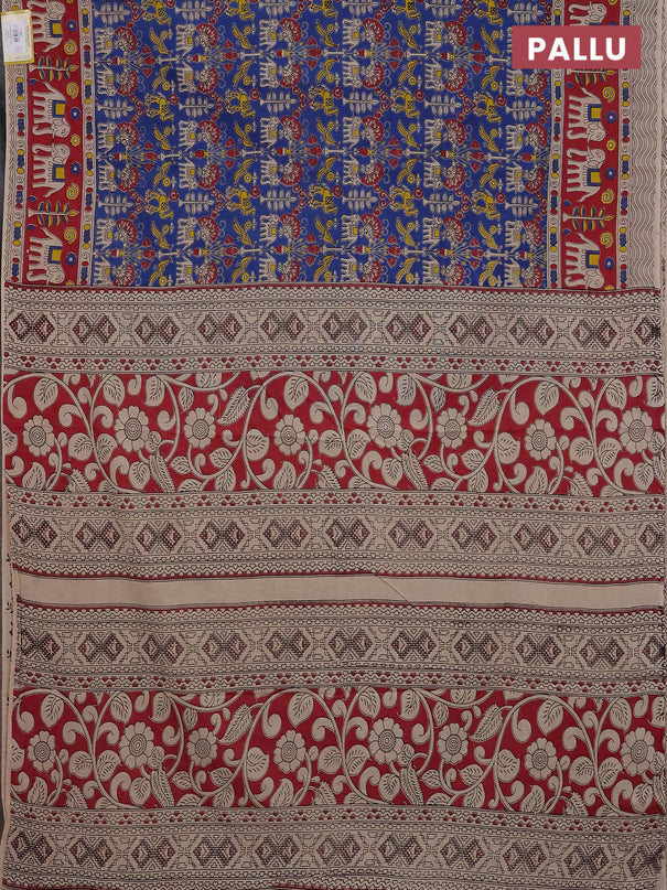 Kalamkari cotton saree blue and maroon with allover prints and printed border