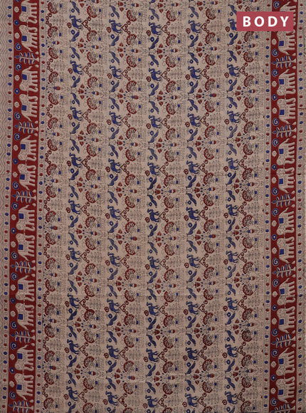 Kalamkari cotton saree beige and maroon with allover prints and printed border