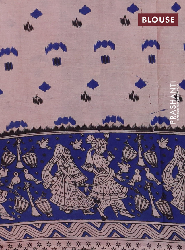 Kalamkari cotton saree maroon and blue with allover ikat prints and printed border