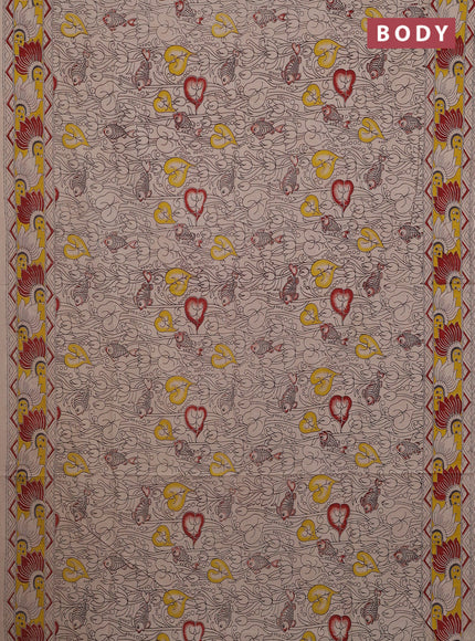 Kalamkari cotton saree beige and yellow with allover pichwai prints and printed border