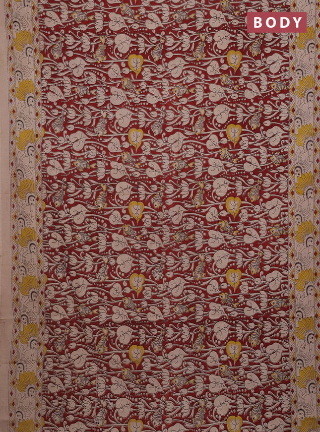 Kalamkari cotton saree maroon and beige with allover pichwai prints and printed border