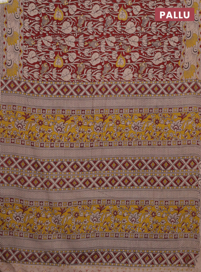 Kalamkari cotton saree maroon and beige with allover pichwai prints and printed border