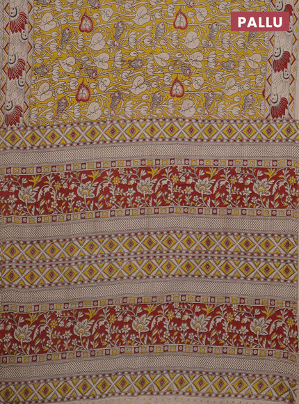 Kalamkari cotton saree yellow and beige with allover pichwai prints and printed border