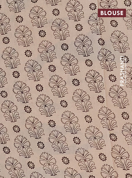 Kalamkari cotton saree beige and blue with allover prints and printed border