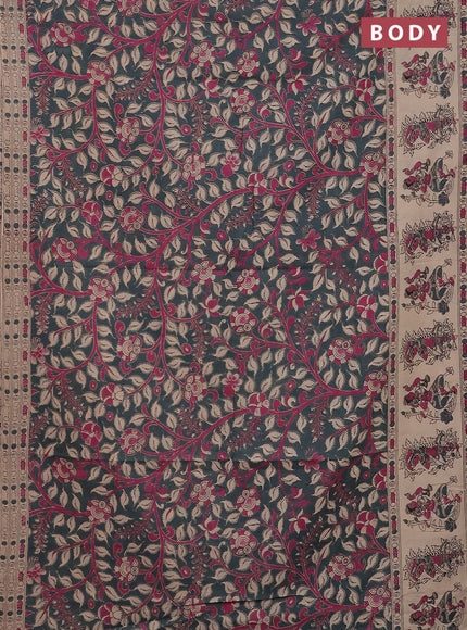 Kalamkari cotton saree grey and beige with allover prints and printed border