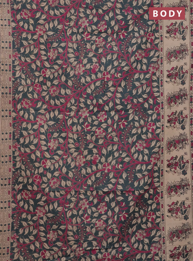 Kalamkari cotton saree grey and beige with allover prints and printed border