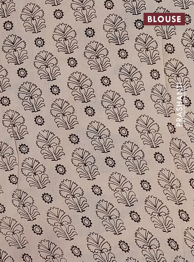 Kalamkari cotton saree black and beige with allover prints and printed border