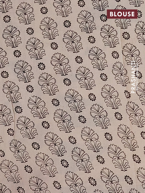 Kalamkari cotton saree black and beige with allover prints and printed border