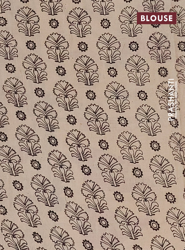 Kalamkari cotton saree black and beige with allover prints and printed border