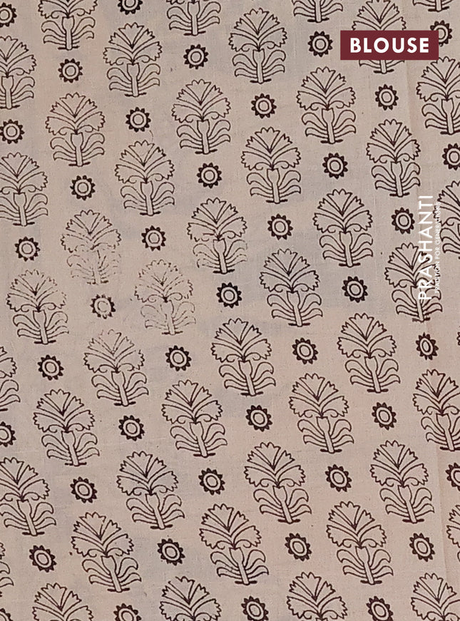 Kalamkari cotton saree black and beige with allover prints and printed border