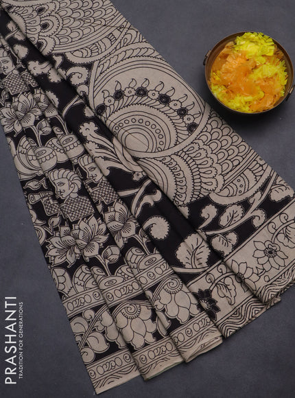 Kalamkari cotton saree black and beige with allover prints and printed border