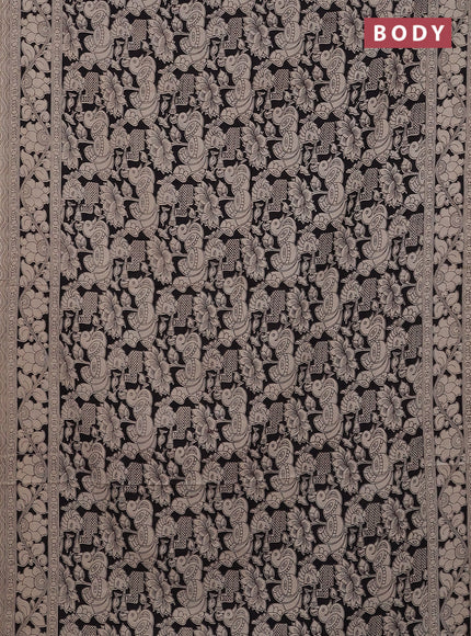Kalamkari cotton saree black and beige with allover prints and printed border