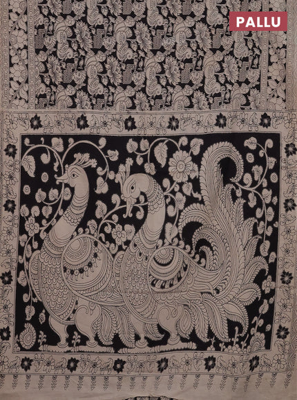 Kalamkari cotton saree black and beige with allover prints and printed border