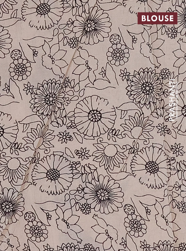 Kalamkari cotton saree black and beige with allover prints and printed border