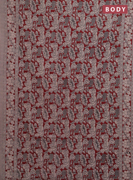 Kalamkari cotton saree maroon and beige with allover prints and printed border