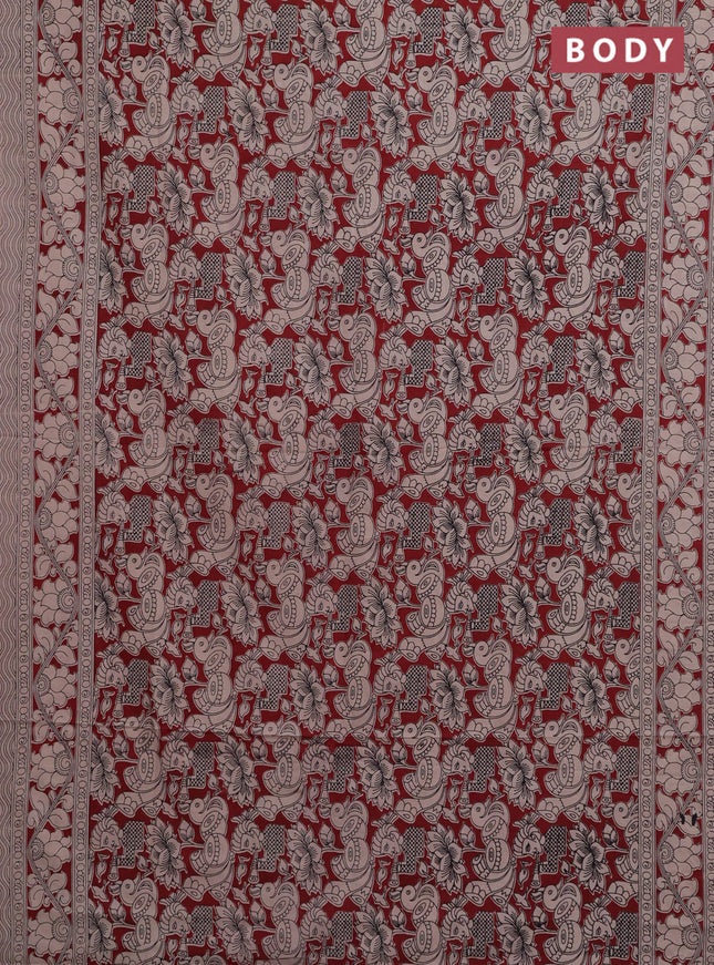 Kalamkari cotton saree maroon and beige with allover prints and printed border