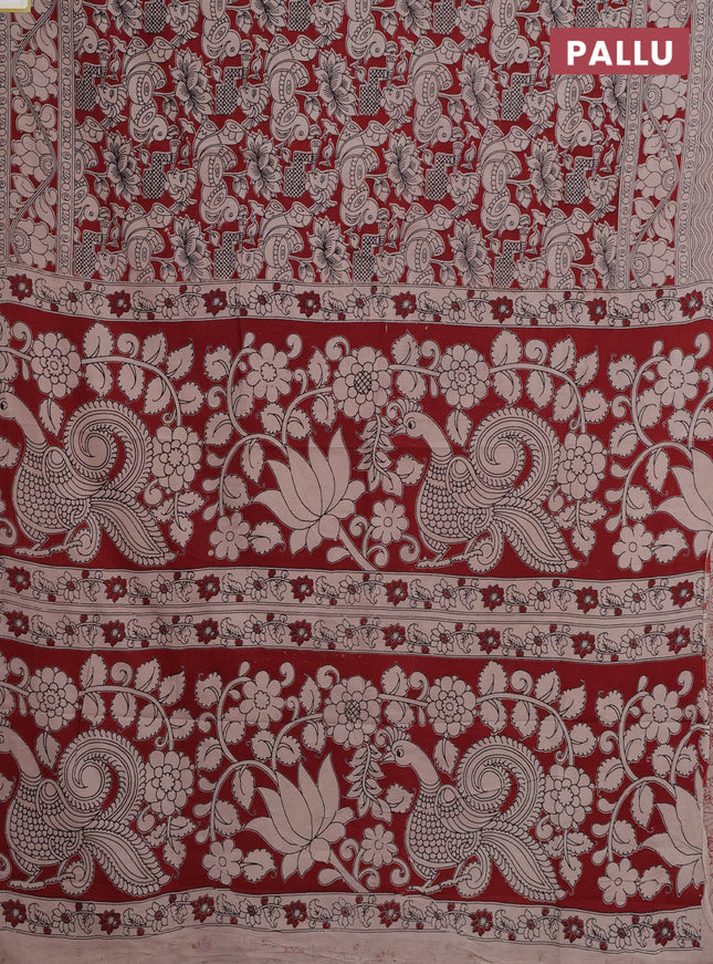 Kalamkari cotton saree maroon and beige with allover prints and printed border