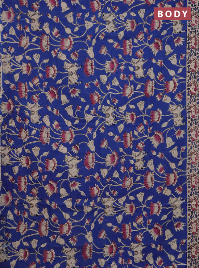 Kalamkari cotton saree blue and beige with pichwai prints and printed border